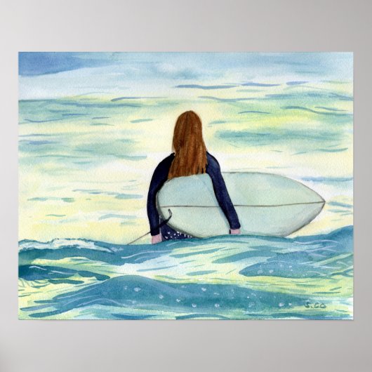Vrouw Surfer in prachtige zon Poster (Voorkant)