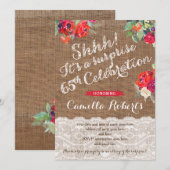 Vrouw Surprise 65th Birthday Invites, Red Roses Kaart (Voorkant / Achterkant)