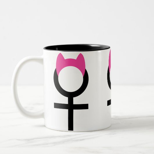 Vrouw Symbool met Pussyhat door Cafe Cha Cha Tweekleurige Koffiemok (Links)