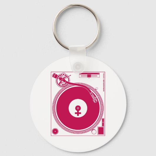 Vrouw Symbool Platenspeler Deck - DJ Disk Jockey Sleutelhanger (Voorkant)
