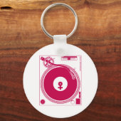 Vrouw Symbool Platenspeler Deck - DJ Disk Jockey Sleutelhanger (Voorkant)