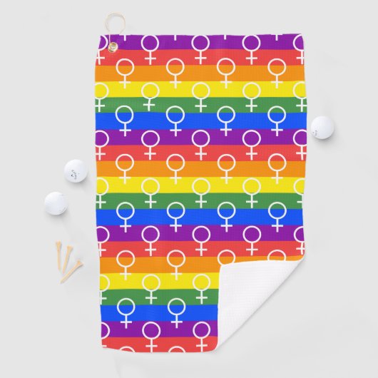 Vrouw Symbool regenboogpatroon Golfhanddoek (Insitu)
