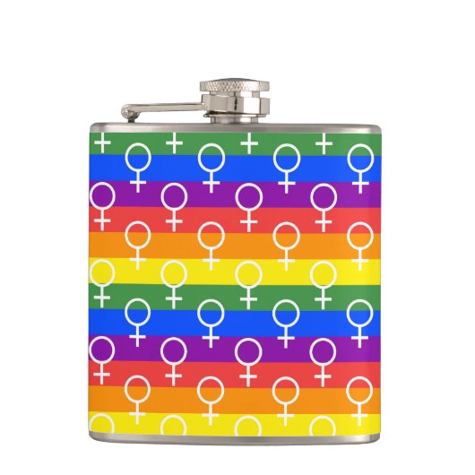 Vrouw Symbool regenboogpatroon Heupfles (Voorkant)