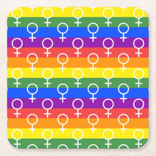 Vrouw Symbool regenboogpatroon Kartonnen Onderzetters