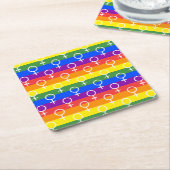 Vrouw Symbool regenboogpatroon Kartonnen Onderzetters (Schuin)