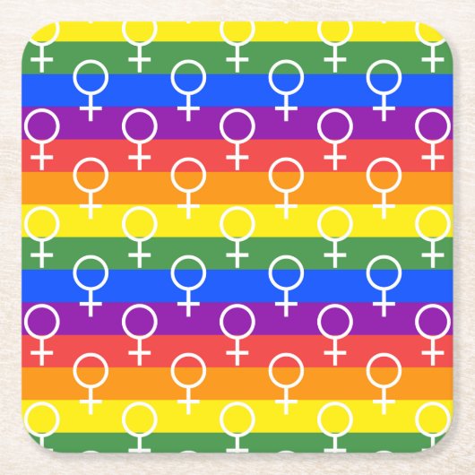 Vrouw Symbool regenboogpatroon Kartonnen Onderzetters (Voorkant)