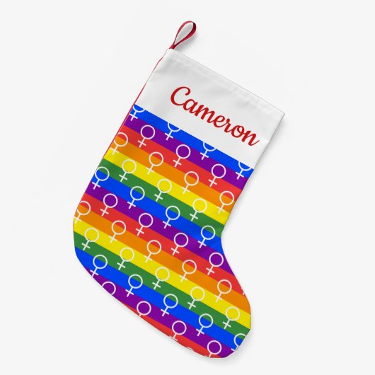Vrouw Symbool regenboogpatroon Kleine Kerstsok (Voorkant (Hangend))