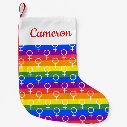 Vrouw Symbool regenboogpatroon Kleine Kerstsok (Voorkant)