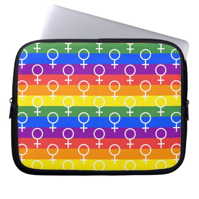 Vrouw Symbool regenboogpatroon Laptop Sleeve (Voorkant)