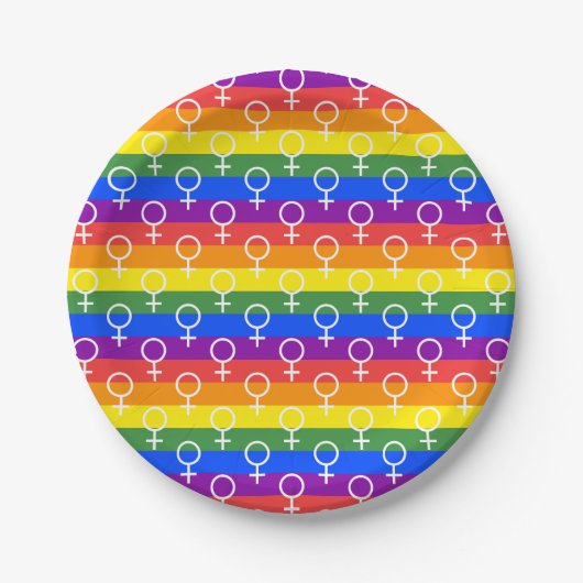 Vrouw Symbool regenboogpatroon Papieren Bordje (Voorkant)