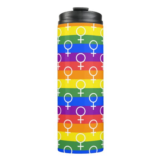 Vrouw Symbool regenboogpatroon Thermosbeker (Voorkant)