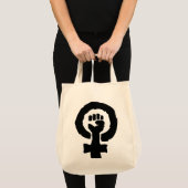 Vrouw symbool solidariteit hand in hand met grote  tote bag (Voorkant (product))