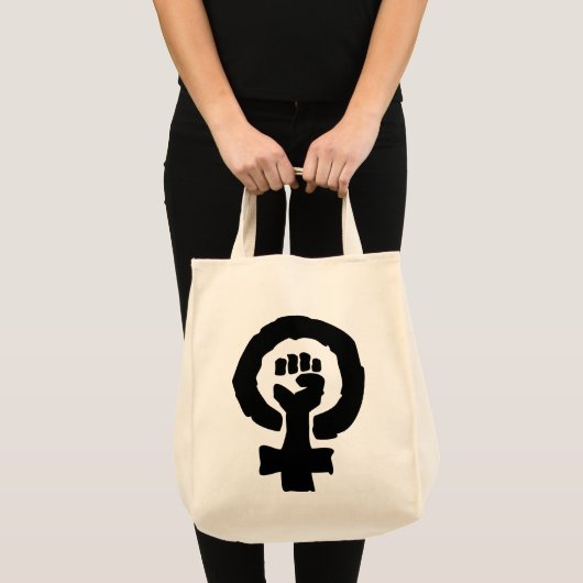 Vrouw symbool solidariteit hand in hand met grote tote bag (Voorkant (product))