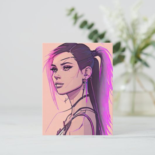 Vrouw synthwave-punk Briefkaart (Staand voorkant)