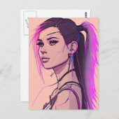 Vrouw synthwave-punk Briefkaart (Voorkant / Achterkant)