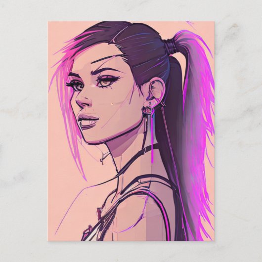 Vrouw synthwave-punk Briefkaart (Voorkant)