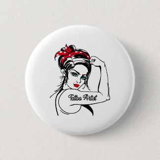Vrouw Tattoo Artiest Rosie The Riveter Pin Up Girl Ronde Button 5,7 Cm