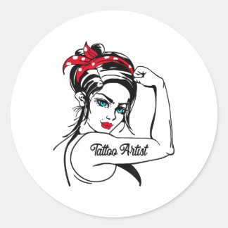 Vrouw Tattoo Artiest Rosie The Riveter Pin Up Girl Ronde Sticker