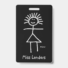 Vrouw Teacher Chalk Stick Figuur met Naam Tag Badge