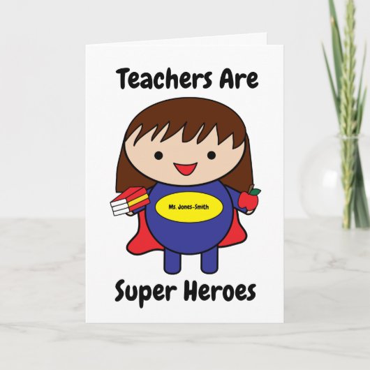 Vrouw Teacher Super Hero Kawaii Personaliseer Kaar Kaart (Voorkant)