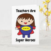 Vrouw Teacher Super Hero Kawaii Personaliseer Kaar Kaart (Gele Bloem)