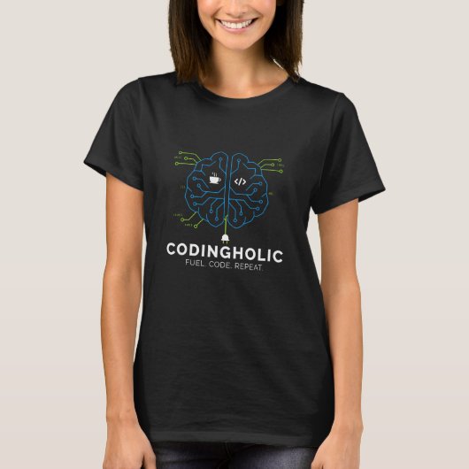 Vrouw Tech Brein Codeer Programmeur T-shirt (Voorkant)
