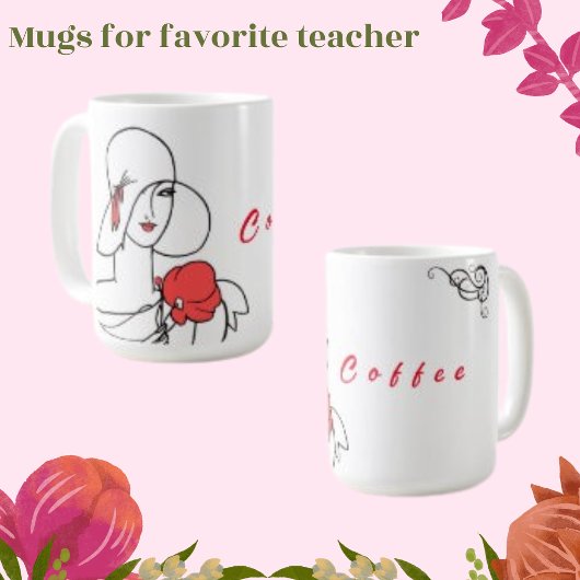 Vrouw Tekening Gestileerde Silhouet Koffie Mok