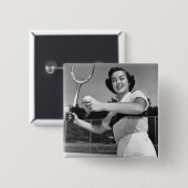 Vrouw Tennis 3 Vierkante Button 5,1 Cm (Voorkant /achterkant)