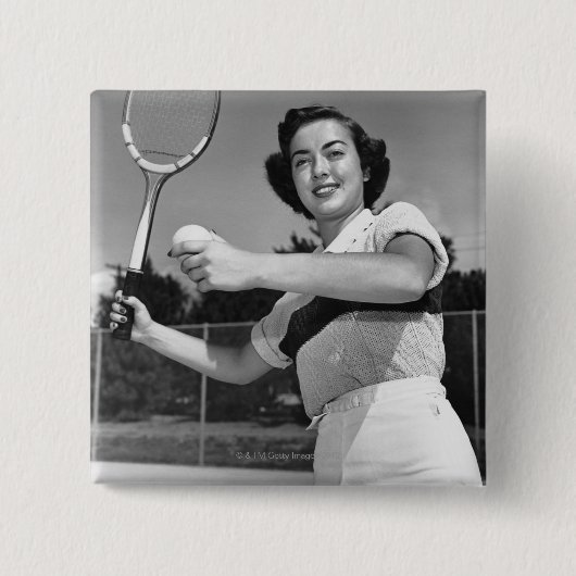 Vrouw Tennis 3 Vierkante Button 5,1 Cm (Voorkant)