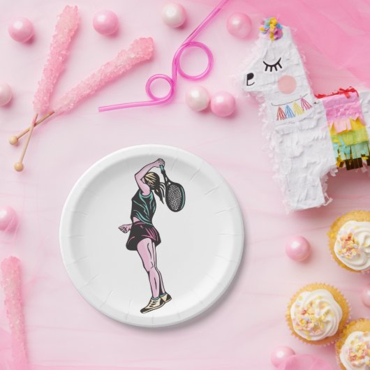 Vrouw Tennis Player Papieren Bordje (Feest)