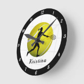 Vrouw Tennis Player Silhouette Girls Name Ball Ronde Klok (Hoek)