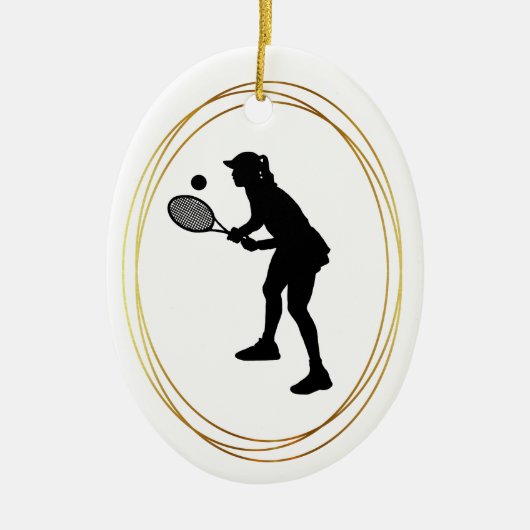 Vrouw Tennis Player Silhouette kerstversiering Keramisch Ornament (Voorkant)