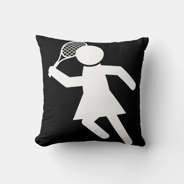 Vrouw Tennis Player - Tennis-symbool (op zwart) Kussen (Voorkant)
