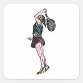 Vrouw Tennis Player Vierkante Sticker (Voorkant)