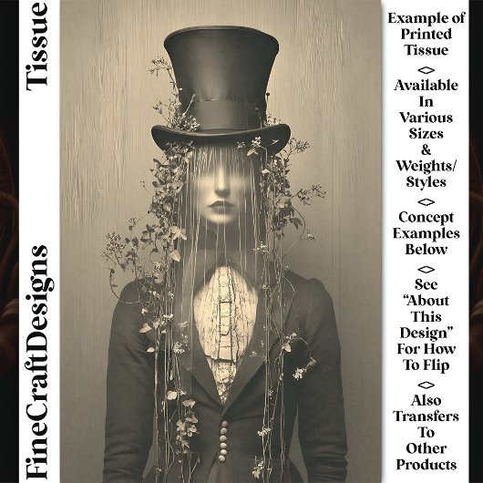 Vrouw, Top Hat & Veil, Ogen Verborgen CS1 Decoupag Tissuepapier