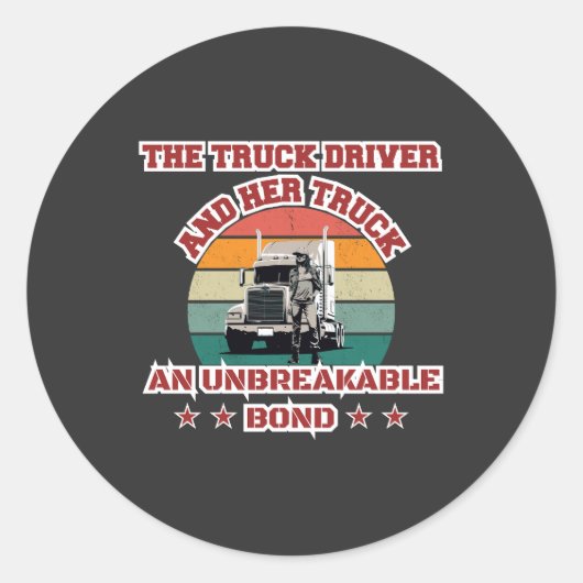 Vrouw Trucker Sterke Road Bond Pride Power Design Ronde Sticker (Voorkant)