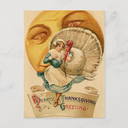  vrouw Turkije en de maan Thanksgiving Briefkaart (Voorkant)