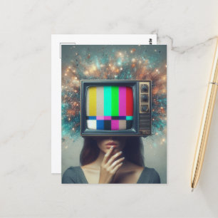 vrouw tv blaast haar geest briefkaart