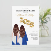 Vrouw Twins Portret Afstudeerfeest Kaart (Staand voorkant)