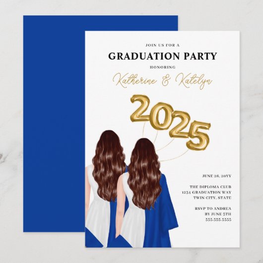 Vrouw Twins Portret Afstudeerfeest Kaart (Voorkant / Achterkant)