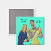 Vrouw Tying Haar Man's Schort Funny Retro Magnet (Voorkant / Achterkant)
