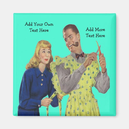 Vrouw Tying Haar Man's Schort Funny Retro Magnet (Voorkant)