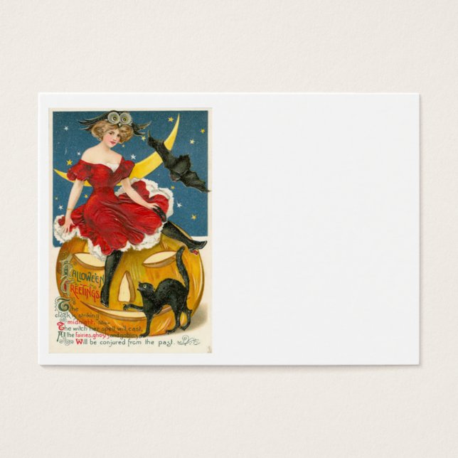 Vrouw Uil Bat Crescent Moon Jack O' Lantern Visitekaartje (Voorkant)
