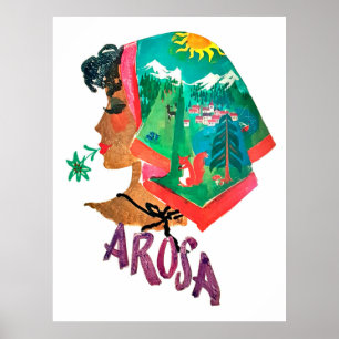 Vrouw uit Arosa, Zwitserland, vintage-reis Poster
