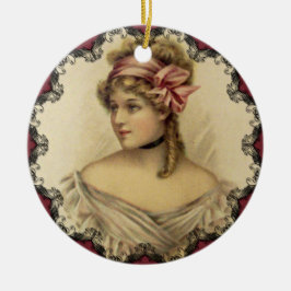 Vrouw uit het Victoriaans tijdperk vintage kerstor Keramisch Ornament