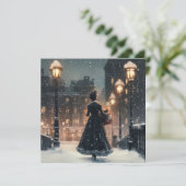 Vrouw uit het victoriaanse tijdperk in de sneeuw  kaart (Staand voorkant)