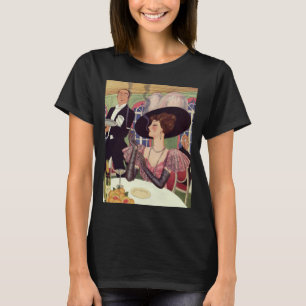 Vrouw uit vroeger tijden die sigaret rookt en cham t-shirt