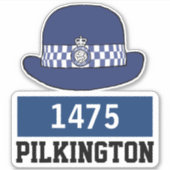 Vrouw UK politieagent pet met naam en nummer Sticker (Voorkant)
