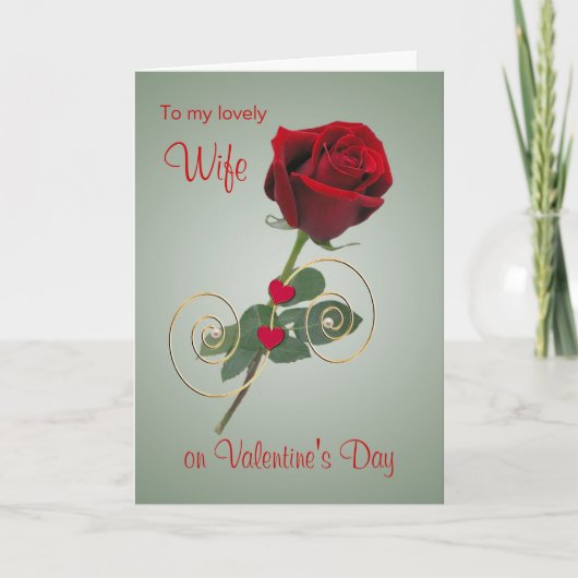 Vrouw Valentijnsdag Red Rose en Hart Kaart (Voorkant)