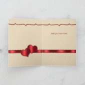 Vrouw Valentijnsdag Twee Satijn Rode Harten Notitiekaartje (Binnen)